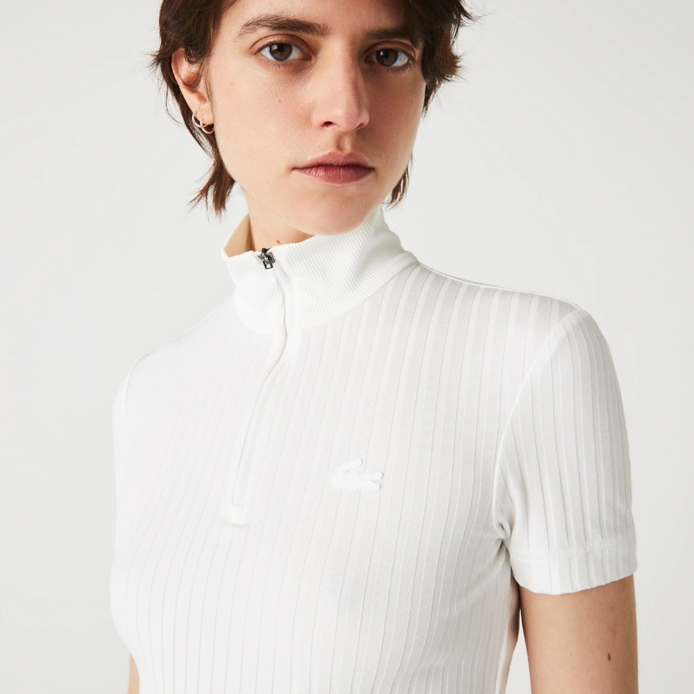 Women’s High Zip Neck Slim Fit Ribbed Polo